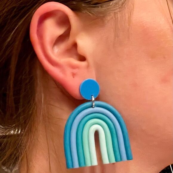 Rainbow Soft Clay Cute Earrings, Sweet Girly Geometric Cartoon Dopamine - Picture 6 of 9
